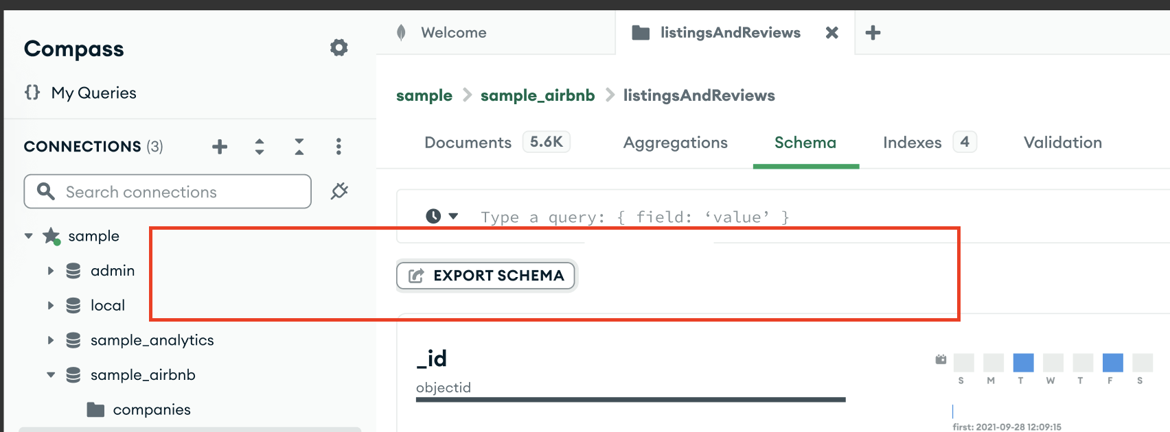 Image showing Export Schema button