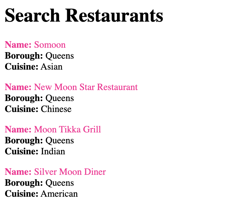 Restaurants web app screenshot